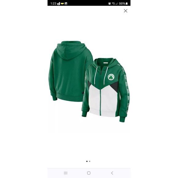 WEAR By Erin Andrews Kelly Green Boston Celtics‎ Color-Block Full-Zip Hoodie Med - Picture 1 of 2